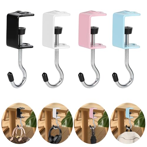 4 Pack Heavy-Duty Purse Hooks for Table & Desk - 50lb Capacity High-Strength Alloy Hanger, Multi-Use Organizer for Handbag, Backpack, Headphone, Space-Saving Office Table Accessories (Multicolor) - color: Multicolor