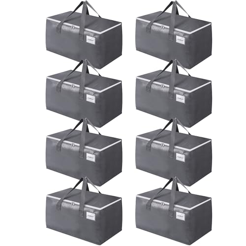 BlissTotes Large Moving Boxes and with Zippers & Handles Moving Supplies with lids, Heavy Duty Totes for Storage Bags for Space Saving, Fold Flat, Moving and Storing 125L, 8 Pack - size: 125L-8 Packs
