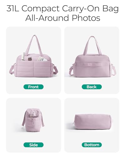 BAGSMART Gym Bag for Women, Lightweight Puffer Duffle Bag 2-PC Travel Bag, 31L Weekender Overnight Bag Quilted Carry On Tote Bag, Diaper Hospital Dance bag for Travel, Gym, Water Resistant - color: Misty Purple