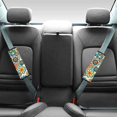 Boho Floral Universal Car Seat Belt Pads Cover Set of 2 Car Seat Belt Pads Cover Soft Anti-Slip Shoulder Strap Protect Universal Fit for Auto Truck Van SUV - color: Boho Floral