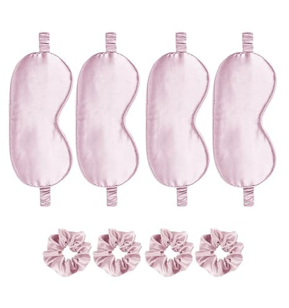 Satin Eye Mask 8Pcs Silk Sleep Masks Silky Blindfold Eyeshade Blackout Eyes Cover Scrunchies Hair Ties Travel Wedding Gifts - color: Nude Pink