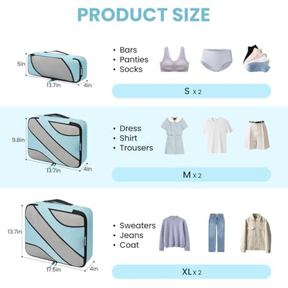 BAGAIL 6 Set Packing Cubes,Travel Luggage Packing Organizers - color: The Dusty Blue, style: 6 Set