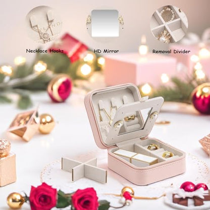 Vlando Small Travel Jewelry Box Organizer - Mirrored Jewelries Necklaces Rings Earrings Necklace Storage Case, Pink - color: a. Pink 2023