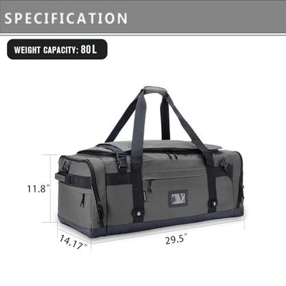 Large Duffle Bag for Travel - Men & Women, Foldable Gym Duffle Backpack, Heavy Duty Tactical Military Canvas Duffel Bags, Extra Big Carry On with Shoe Pockets, Waterproof (80L/103L) - color: Grey, size: M(80L)