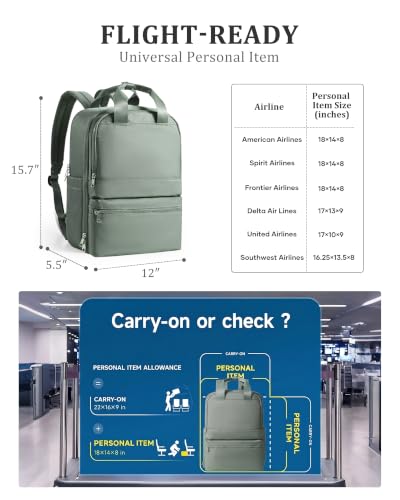 wepadre Small Travel Backpack for Women Men Personal Item Travel Bag Carry on Backpack for Travel Carry on Luggage - color: Olive Green