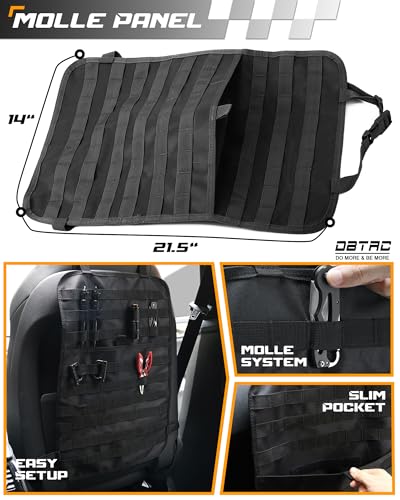 DBTAC Tactical Molle Car Seat Organizer | Vehicle Back Panel with 5X Detachable Pouches, US Flag & Writable Reflective Patch for Cars, Trucks, SUVs, Sedans - color: Black