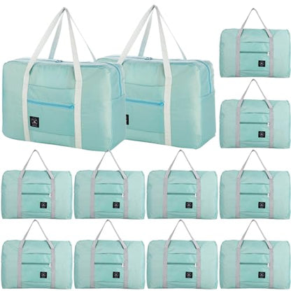 Travel Bag 12 Packes Carry on Luggage Foldable Duffel Bag Sports Gym Bag Weekender Overnight Bag Water Resistant Nylon Travel Duffel for Men Women (Green 12PCS) - color: Green 12