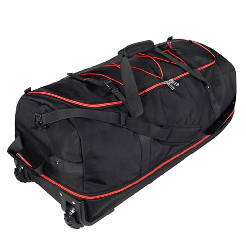 Bagenerous 110L/140L Expandable Soft-Sided Foldable Duffle Bag with 2 Rubber Wheels,Packable 32” Rolling Carry-On with Multi-Pockets & Compartments,Black Red - color: Black Red