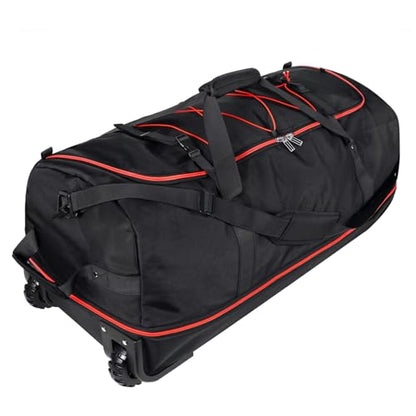 Bagenerous 110L/140L Expandable Soft-Sided Foldable Duffle Bag with 2 Rubber Wheels,Packable 32” Rolling Carry-On with Multi-Pockets & Compartments,Black Red - color: Black Red