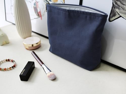 HAPPYHEIDI Canvas Pouch Cosmetic Bag, Tote Organizer, Heavy Duty Cotton Canvas, Solid Navy Blue, Zipper Clsosure, Large 10 x 8.5 Inches - color: GR-Canvas-Navy Blue