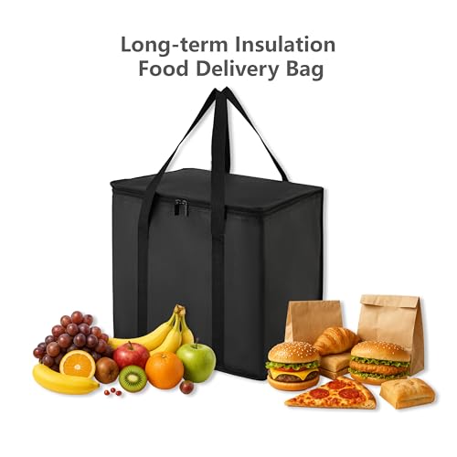 Reusable 6 Cup Drink Carrier with Handle and Insulated Food Delivery Bag, Portable Plastic Cup Caddy, 26L Grocery Cooler Box for Car Delivery, Travel, Picnic - color: Black