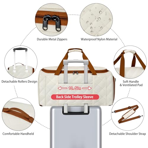 Rolling Garment Bags for Travel - Carry on Convertible Garment Duffle Bags with Wheels for Men Women, 4 in 1 Large Travel Duffel Bags with Shoes Compartment Hanging Suit Dress Weekender Bag 4pcs Set - color: Beige