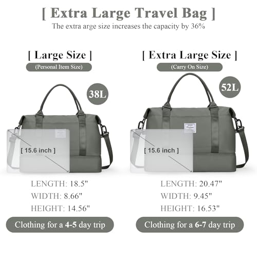 Travel Duffel Bag with Shoes Compartment, Overnight Weekender Bags for Women,Carry on Personal Item Bag，Extra Large - color: A-Olive Green, size: Extra Large