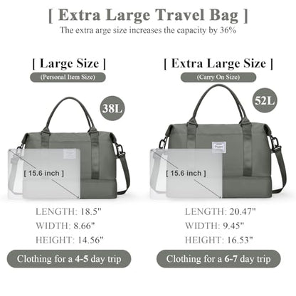 Travel Duffel Bag with Shoes Compartment, Overnight Weekender Bags for Women,Carry on Personal Item Bag，Extra Large - color: A-Olive Green, size: Extra Large