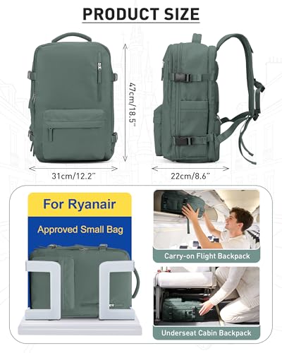 WONHOX Vacuum Seal Backpack for Travel with Air Pump Compression Daypack Personal Item Carry on Flight Approved Vacpack Laptop Space Saver Bags Storage with Vacuum System Travel Bag Women Men Green