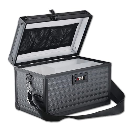 Combination Lock Box with Handle, Portable Multipurpose Locking Storage Case, Home Outdoor Security Lockbox, Organizer for Accessories Medicine Cosmetics Toys Tools (Stripe Black, Medium) - color: Stripe Black, size: Medium