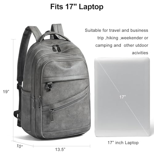 LATMAP Backpack for Women Men - Vegan Leather Backpack Purse Travel Carry-on Bag College Bookbag Work fits 16.5" Laptop,DimGray - color: Dimgray