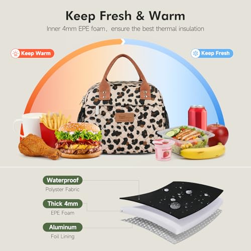 HOMESPON Insulated Lunch Bag for Women Men Adults Lunch Tote with Front Pocket Lunch Box Container Cooler Bag for Work Picnic (Leopard Print) - color: Leopard Print