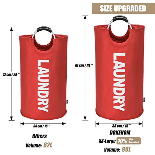 DOKEHOM 90L Large Laundry Basket, Collapsible Laundry Bag, Freestanding Tall Clothes Hamper, Foldable Washing Bin (Red) - color: Red, size: 90L