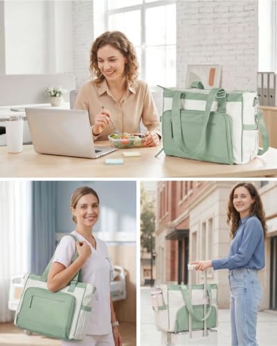 HOMESPON Lunch Bag, 24.5L Large Tote Bag for Women, Laptop Bag Fits 15.6" with Insulated Lunch Compartment & Shoulder Strap, Work Tote for Nurse, Teacher, Office, Commute, Travel, Beige-green - color: Green