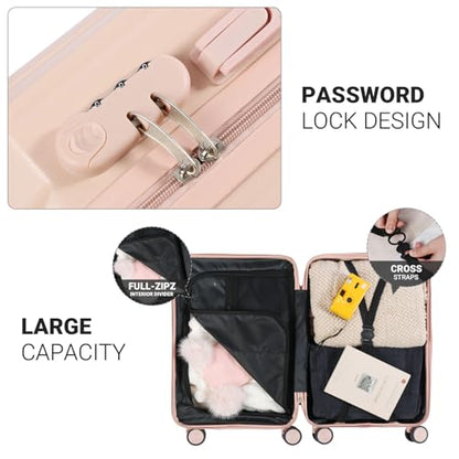 Carry-on Luggage with Cup Holder & USB Charging Port, Hard Side Luggage with Spinner Wheels, Lightweight Luggage for Travel, Business (Pink, Carry-On 20-Inch) - color: Pink