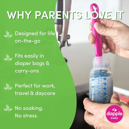 Dapple Breast Pump Cleaning Kit, 3 Baby Bottle Cleaning Brushes, Hypoallergenic & Powered by Plants, Removes Milk Residue, Leaves No Taste, 3oz Soap, 10ct Wipes 3 Cleaning Brushes