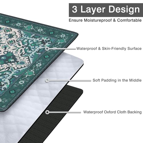 Supfitness Extra Large Picnic Blankets Waterproof Foldable (60"x 80") Beach Blanket Waterproof Sandproof,3-Layer Thicking Mat Outdoor Packable Camping Blanket - color: Boho-teal, size: 60x80in