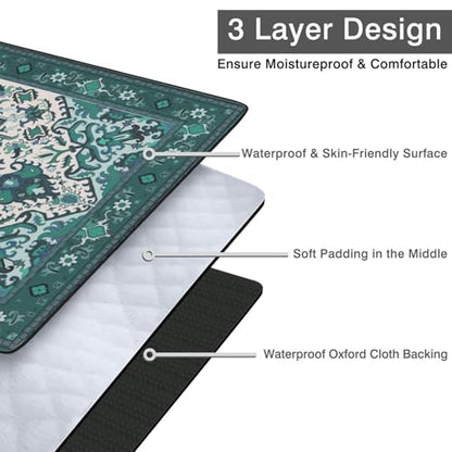 Supfitness Extra Large Picnic Blankets Waterproof Foldable (60"x 80") Beach Blanket Waterproof Sandproof,3-Layer Thicking Mat Outdoor Packable Camping Blanket - color: Boho-teal, size: 60x80in