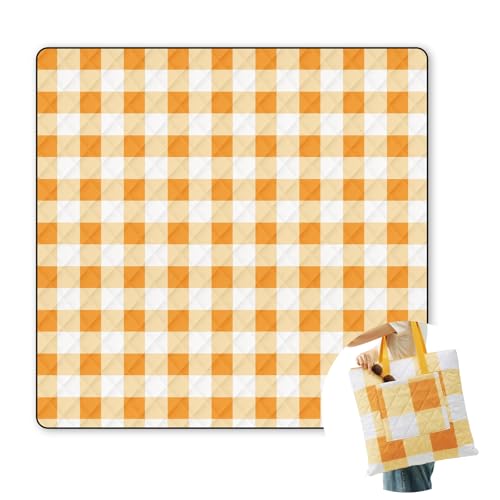 2 in 1 Tote Picnic Blanket Waterproof Outdoor Camping Mat,Large Capacity Beach Blanket 80''x80'' 7 Layers Easy to Foldable and Carry. - color: Yellowcheck