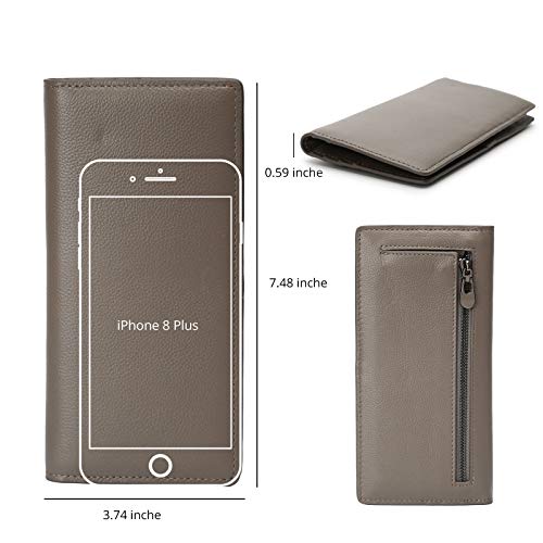 Bveyzi Ultra Slim Thin Leather RFID Blocking Credit Card Holder Bifold Clutch Wallets for Women - color: Grey