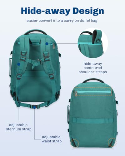 Hynes Eagle Travel Backpack 40L Flight Approved Carry on Backpack Men Large Cabin Weekender Laptop Backpack Women 15.6 inches - color: Teal 2024