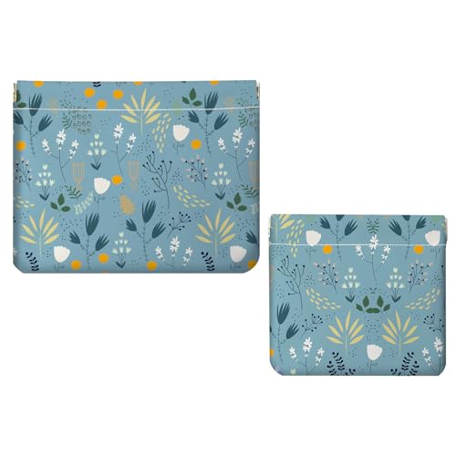 2 PCS PU Leather Small Makeup Bag Set for Purse,No Zipper Self-closing Cosmetic Bag, Portable Coin Purse Lipstick Accessories Organizer Travel Toiletry Storage Pouch for Women,Blue Flower - color: Blue Flower