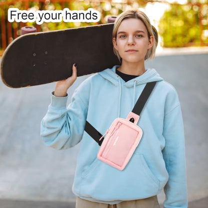 Small Sling Bag for Women Men Chest Bag Water Resistance Mini Crossbody Bag Adjustable Strap Lightweight Shoulder Bag - color: 04-pink