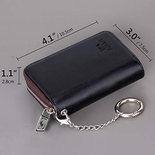 FurArt Zipper Wallet Women, RFID Blocking Credit Card Wallet, Business Card Holder, Compact Size KeyChain Wallet - color: Crazy Horse black