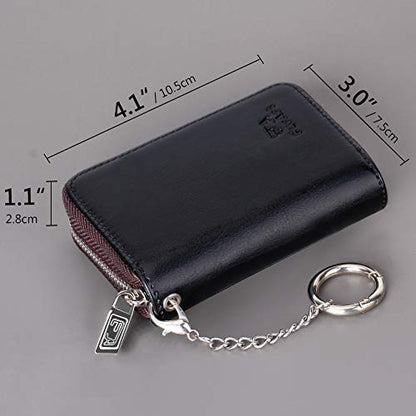 FurArt Zipper Wallet Women, RFID Blocking Credit Card Wallet, Business Card Holder, Compact Size KeyChain Wallet - color: Crazy Horse black