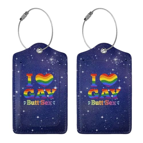 I Love Gay Butt Sex Set of 2 Durable Leather Luggage Tags Stylish Travel Gear Men Women