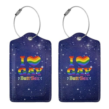 I Love Gay Butt Sex Set of 2 Durable Leather Luggage Tags Stylish Travel Gear Men Women
