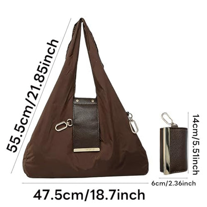 Foldable & Reusable Mini Handbag with Key Ring - Expandable Tote for Daily Errands and Travel - color: Khaki