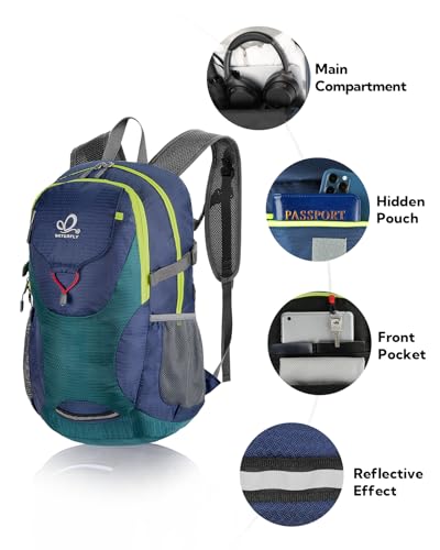 WATERFLY Lightweight Packable Hiking Backpack: 30L Foldable Travel Daypack Ultralight Camping Day Pack for Woman Man - color: Green & Yellow