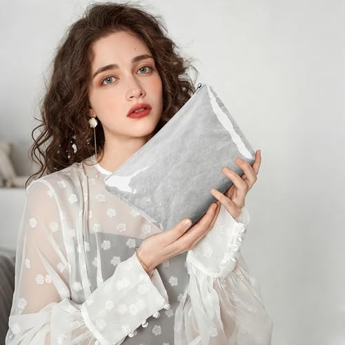 WLLWOO PVC Waterproof Makeup Bag Kraft Paper Cosmetic Bag Travel Toiletry Zipper Pouch Organizer for Women Purse - color: PVC-Silver
