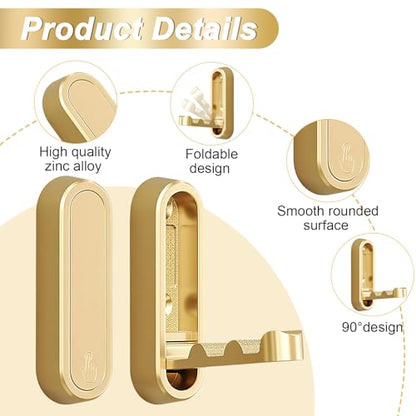 2Pcs Gold Folding Wall Hooks Heavy Duty Foldable Coat Hooks for Hanging Towels Clothes Bags Keys Bathroom Bedroom Closet Gold Hooks for Wall