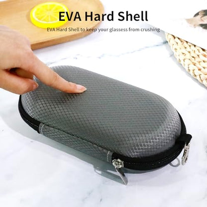 Double Eyeglasses Case, Hard Shell Dual Sunglasses Organizer with Zipper Clip Travel Glasses Storage for Women Men - color: Gray