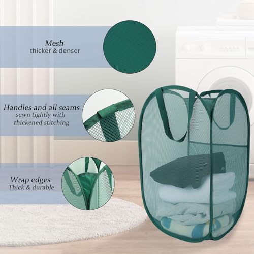 Upgraded 100L Extra Large Collapsible Laundry Baskets, 2 Pack XL Mesh Pop Up Laundry Hamper with Handles, Portable Travel Laundry Basket, Foldable Hamper. Green - color: Green, size: 2-Pack Vertical