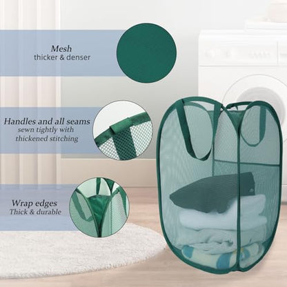 Upgraded 100L Extra Large Collapsible Laundry Baskets, 2 Pack XL Mesh Pop Up Laundry Hamper with Handles, Portable Travel Laundry Basket, Foldable Hamper. Green - color: Green, size: 2-Pack Vertical