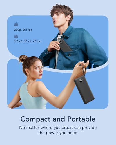 VRURC Portable Charger, Built-in 4 Cables Slim Power Bank 10000mAh, USB C Charging Bank with LED Display, Compact Travel Battery Pack with 5 Outputs for Multi Devices, Android-Black(1 Pack) - color: Black