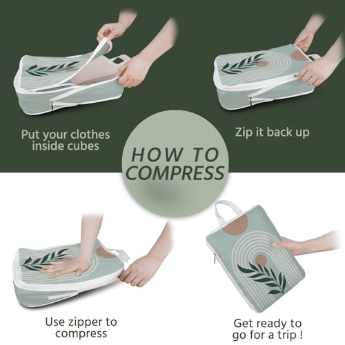 6 Pcs Compression Packing Cubes Waterproof Suitcase Travel Bag Luggage Backpack Organizer Travel Cubes for Packing-Bohemian - color: Bohemian 02