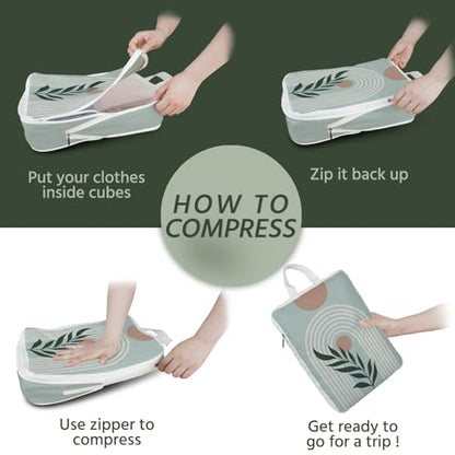 6 Pcs Compression Packing Cubes Waterproof Suitcase Travel Bag Luggage Backpack Organizer Travel Cubes for Packing-Bohemian - color: Bohemian 02