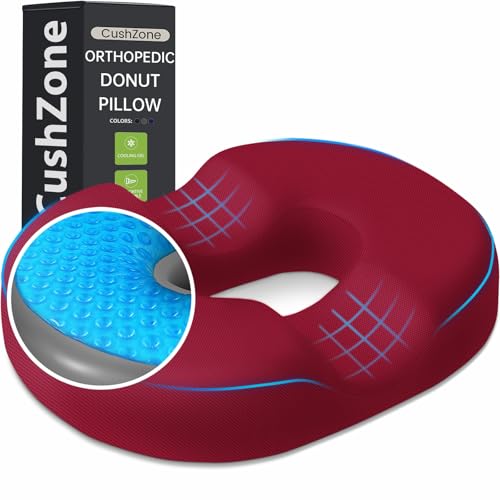 Donut Pillow Seat Cushion - Cooling Gel Donut Chair Cushions, Memory Foam Seat Cushion for Office & Home, Car Seat Cushion and Butt Pillow, Hemorrhoids Pillow and Tailbone Pain Relief, Red - color: Red, size: Large
