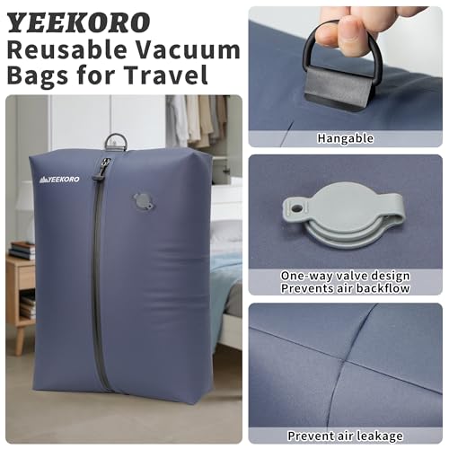 Upgraded Vacuum Bag for Travel, Professional IPX8 Waterproof Reusable Vacuum Compression Bags for Travel Suitcases, Durable Space Saver Bag - color: Navy Blue, size: 2 PC -With Pump