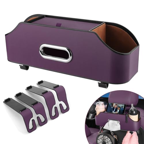 Car Seat Back Organizer - Stylish & Functional Storage for Family Adventures - Cup Holders, Tissue Box & Hooks - Perfect for Kids, Road Trips & Travel (Purple) - color: Purple
